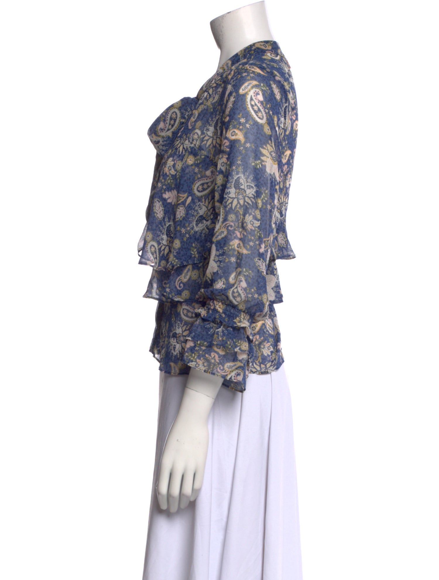 MISA Los Angeles Floral Print V-Neck Blouse
