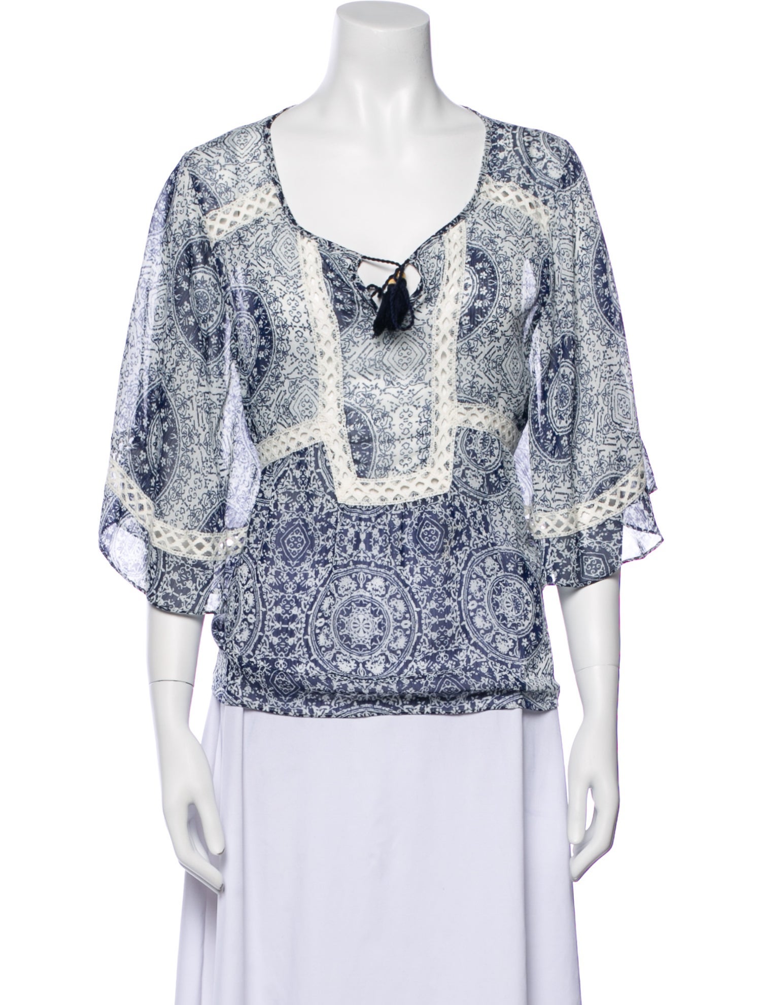 MISA Los Angeles Paisley Print V-Neck Blouse