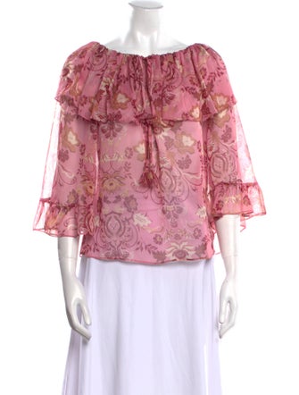 MISA Los Angeles Floral Print Scoop Neck Blouse