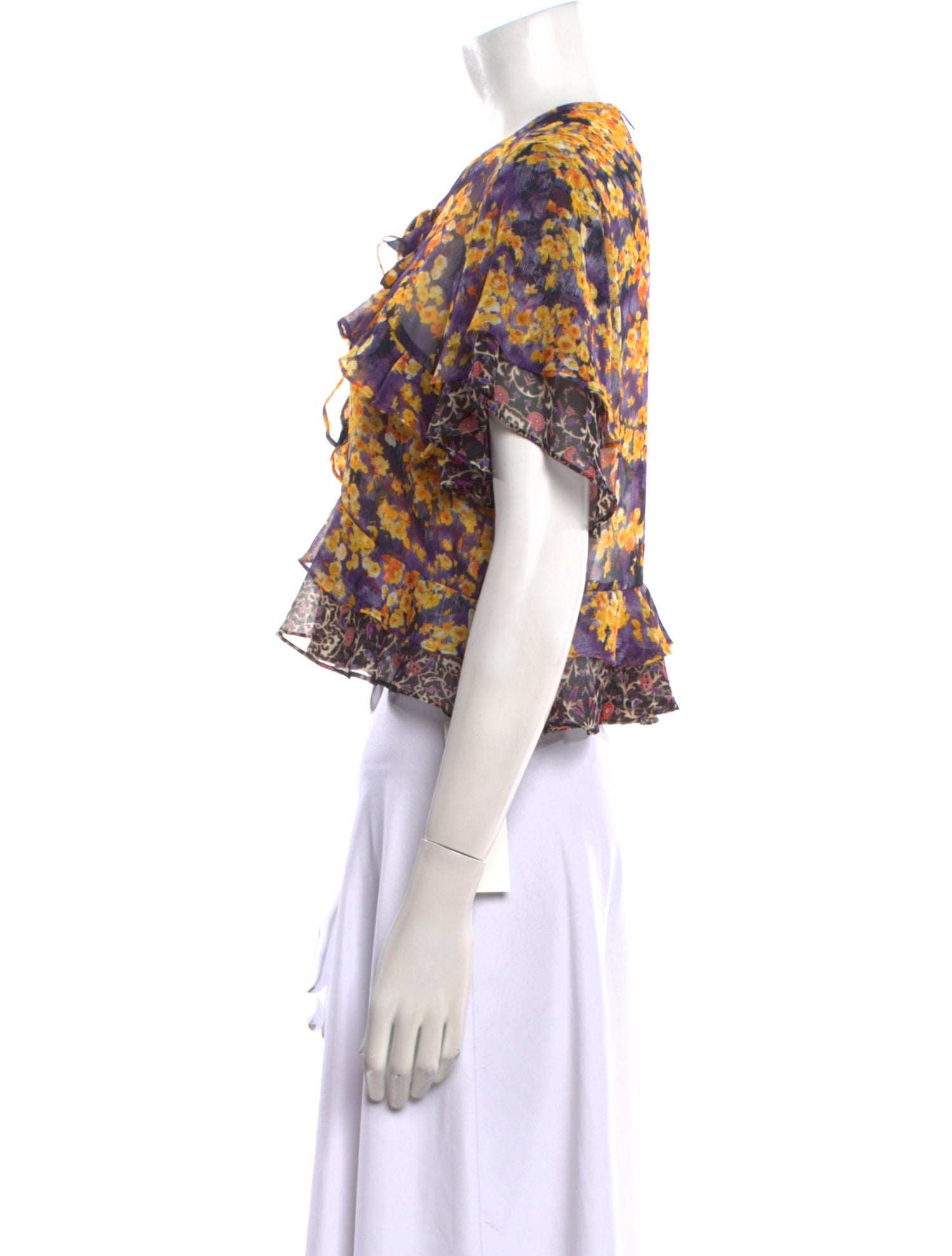 MISA Los Angeles Floral Print Crew Neck Crop Top