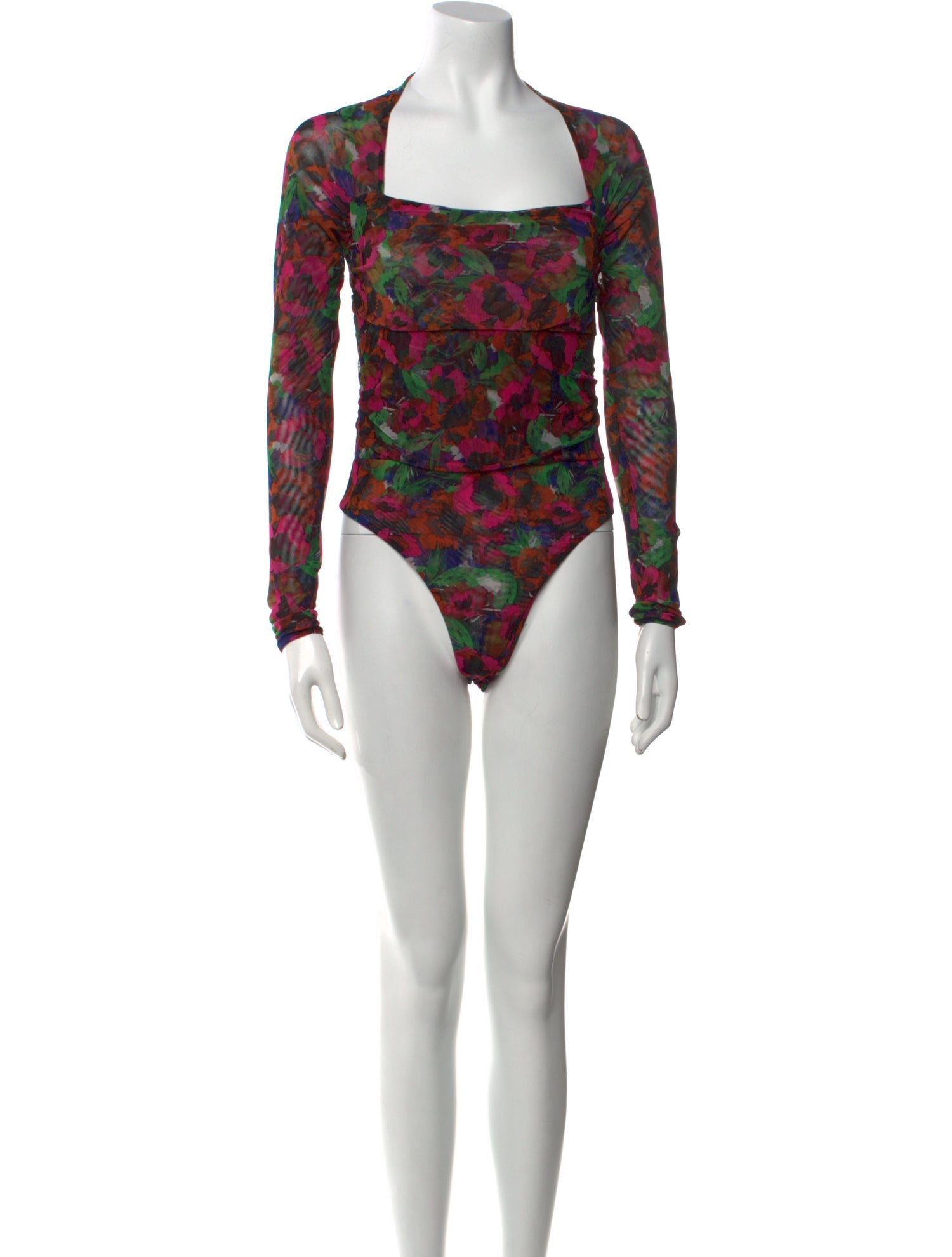 MISA Los Angeles Floral Print Square Neckline Bodysuit