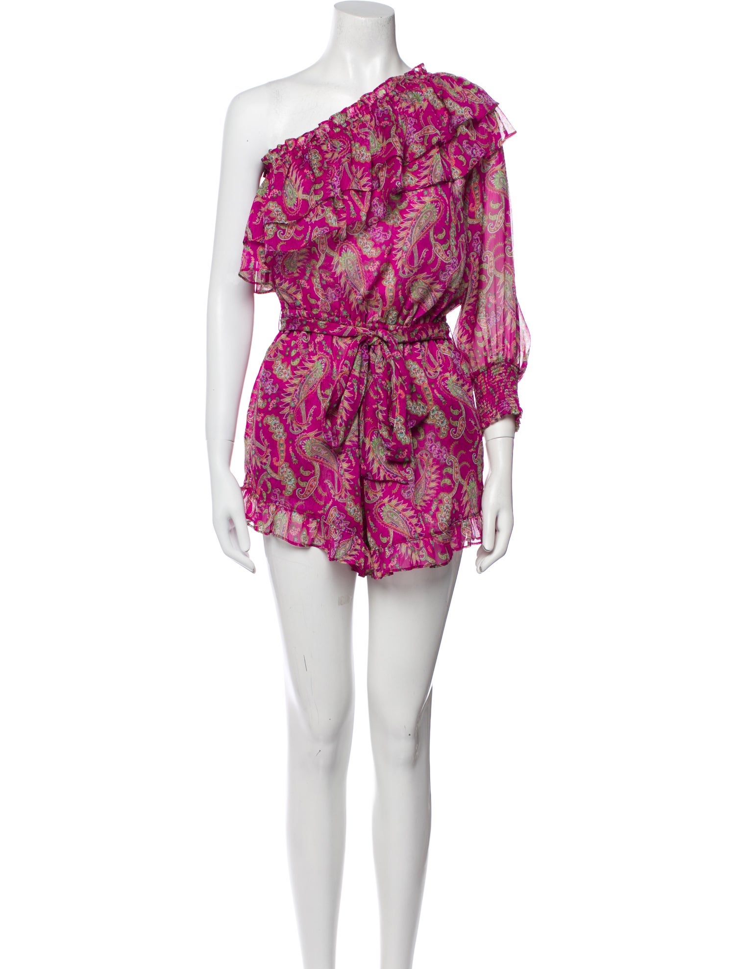 MISA Los Angeles Paisley Print One-Shoulder Romper