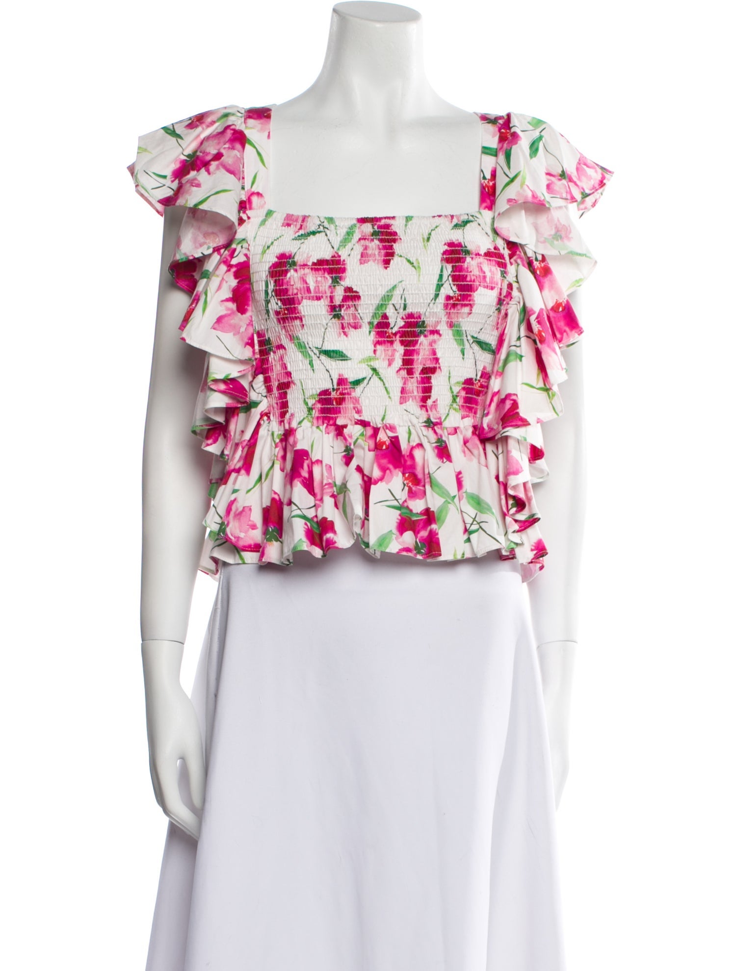 MISA Los Angeles Floral Print Square Neckline Crop Top