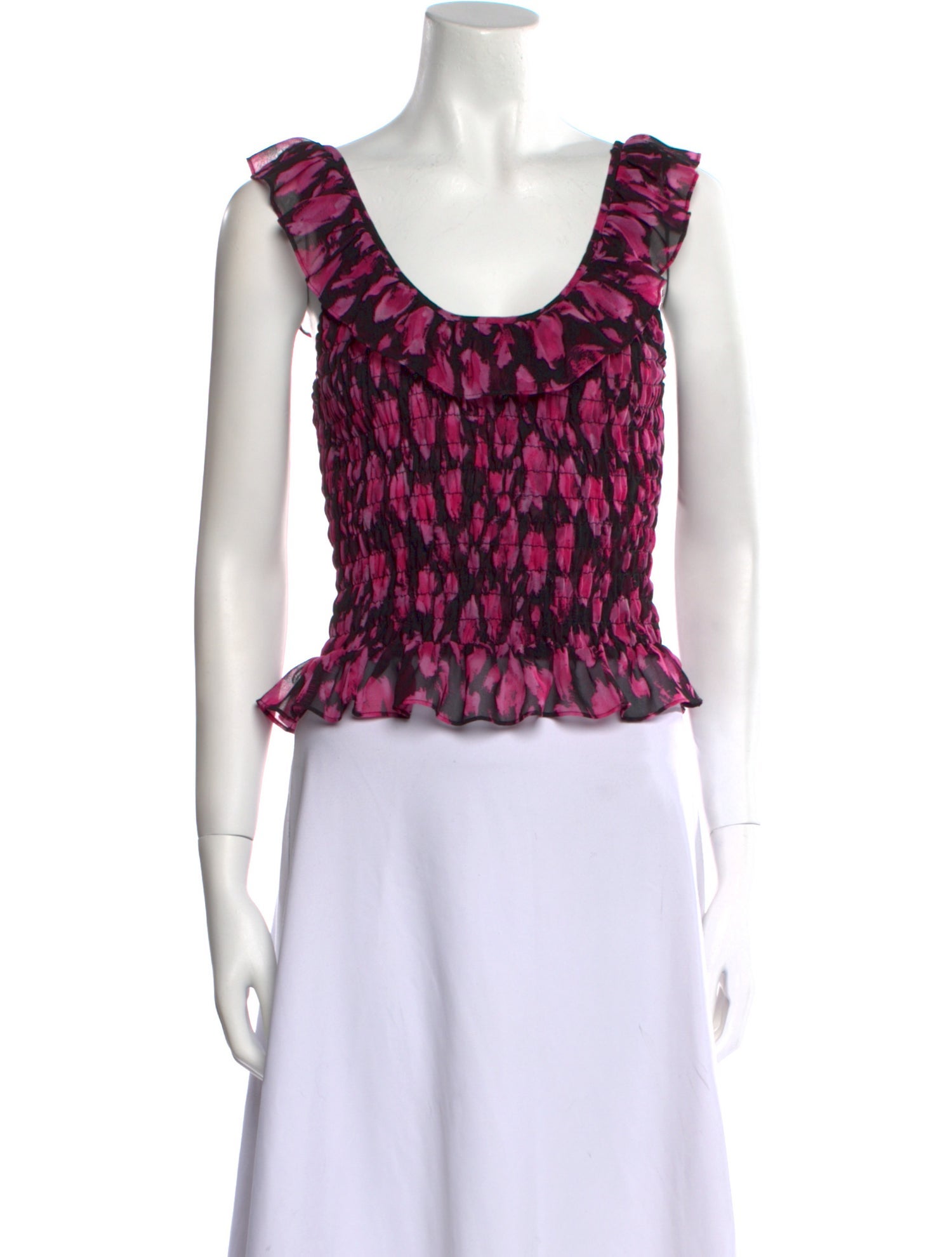 MISA Los Angeles Floral Print Scoop Neck Crop Top