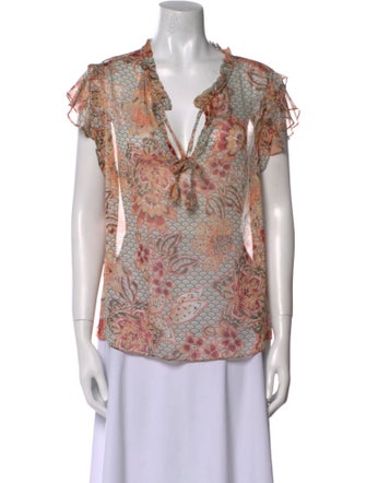 MISA Los Angeles Paisley Print V-Neck Blouse