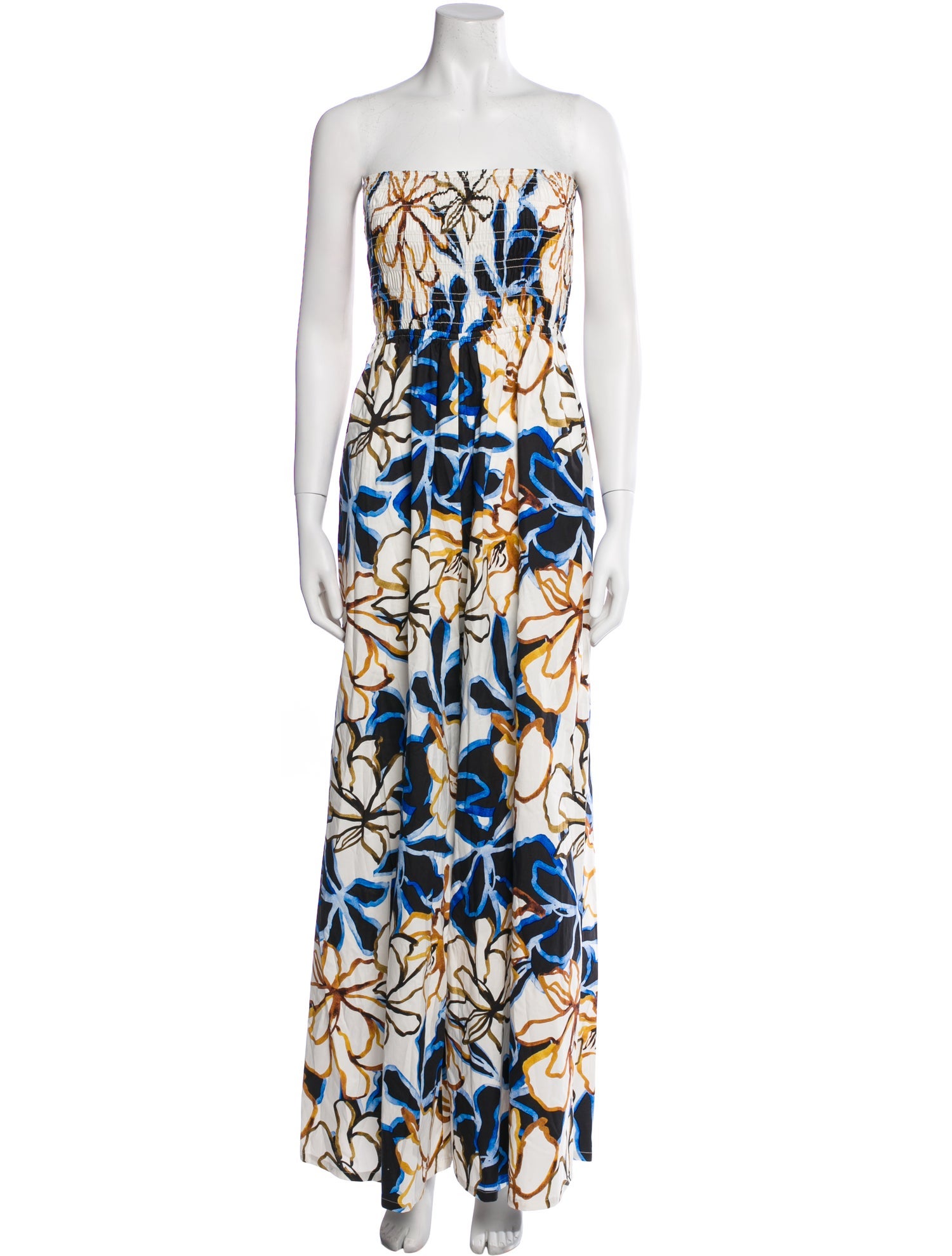 MISA Los Angeles Floral Print Strapless Jumpsuit