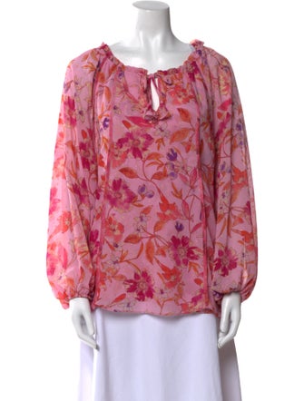MISA Los Angeles Floral Print Tie Neck Blouse