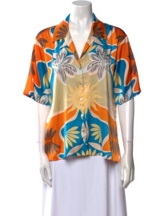 MISA Los Angeles Printed Three-Quarter Sleeve Button-Up Top
