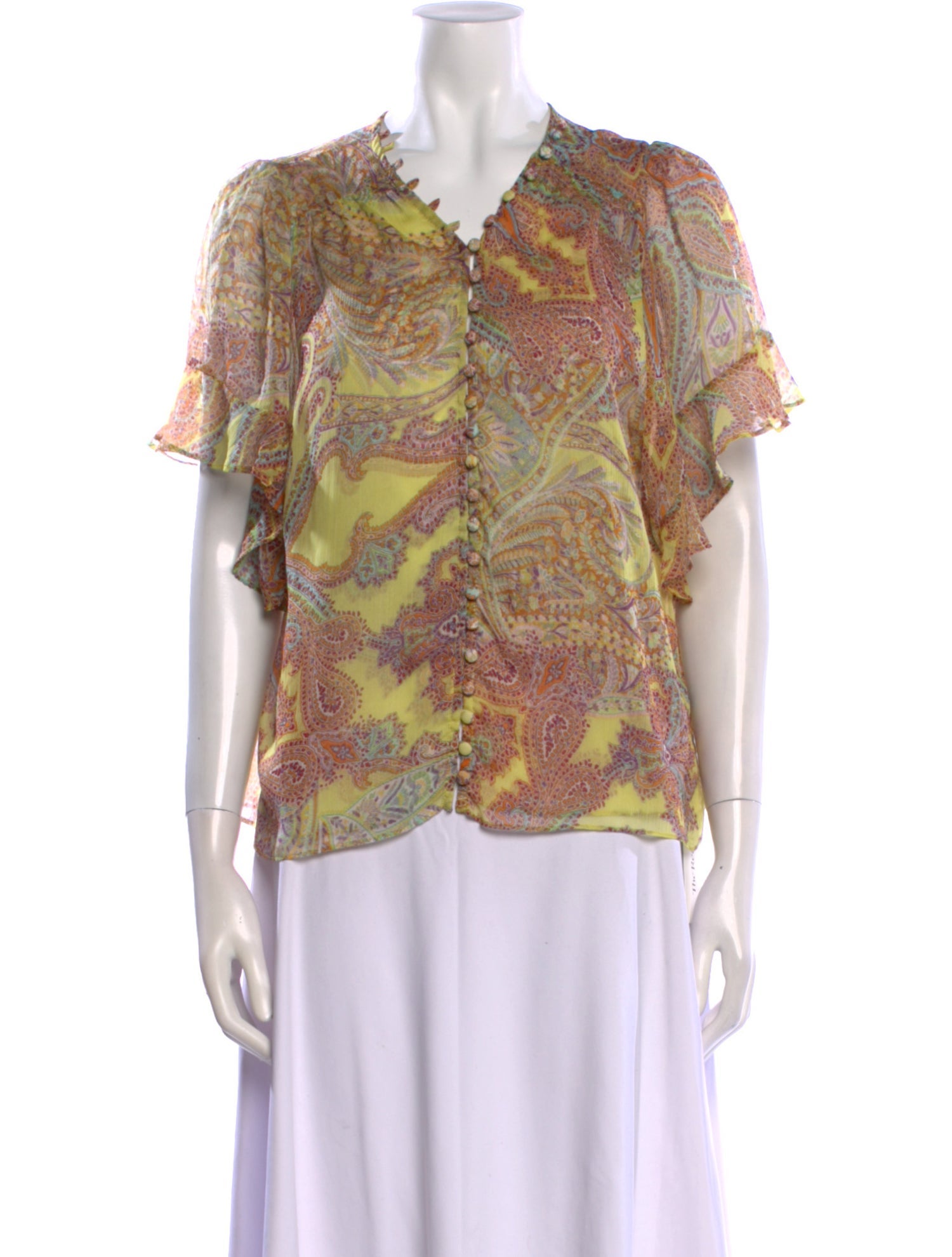 MISA Los Angeles Printed V-Neck Blouse
