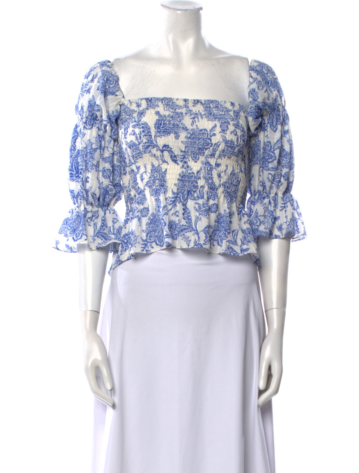 MISA Los Angeles Floral Print Square Neckline Crop Top