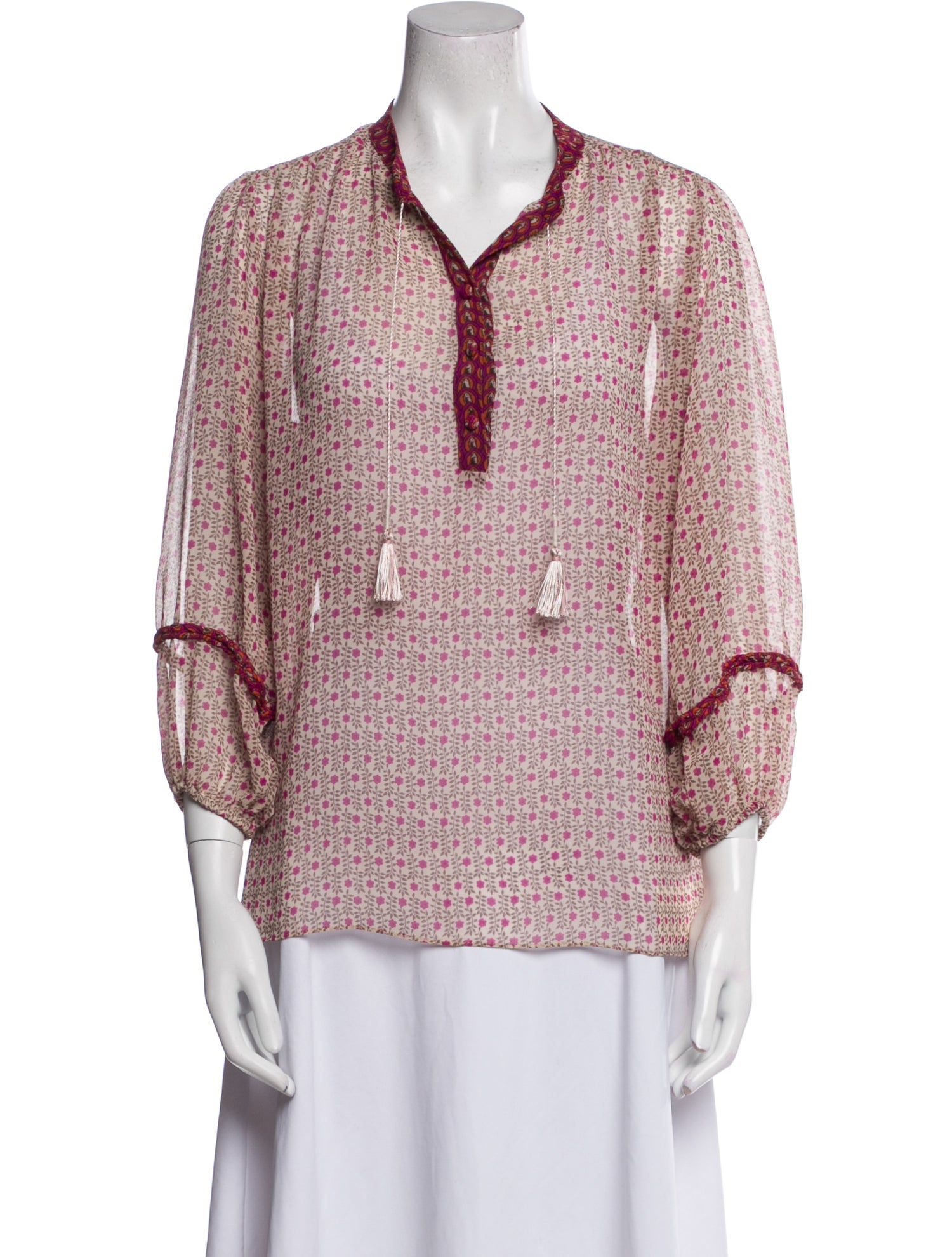 MISA Los Angeles Printed Three-Quarter Sleeve Blouse