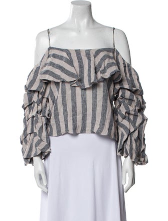 MISA Los Angeles Striped Square Neckline Crop Top