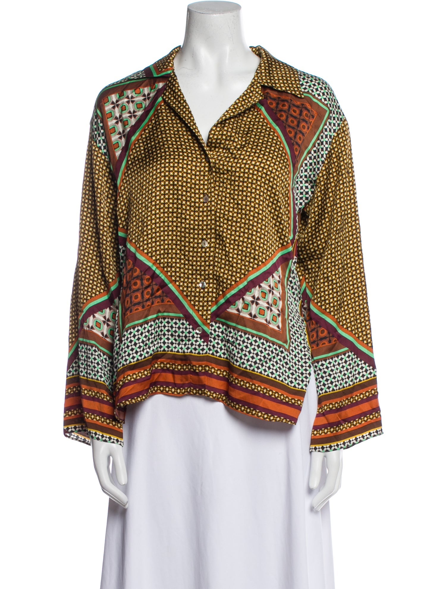 MISA Los Angeles Printed V-Neck Button-Up Top