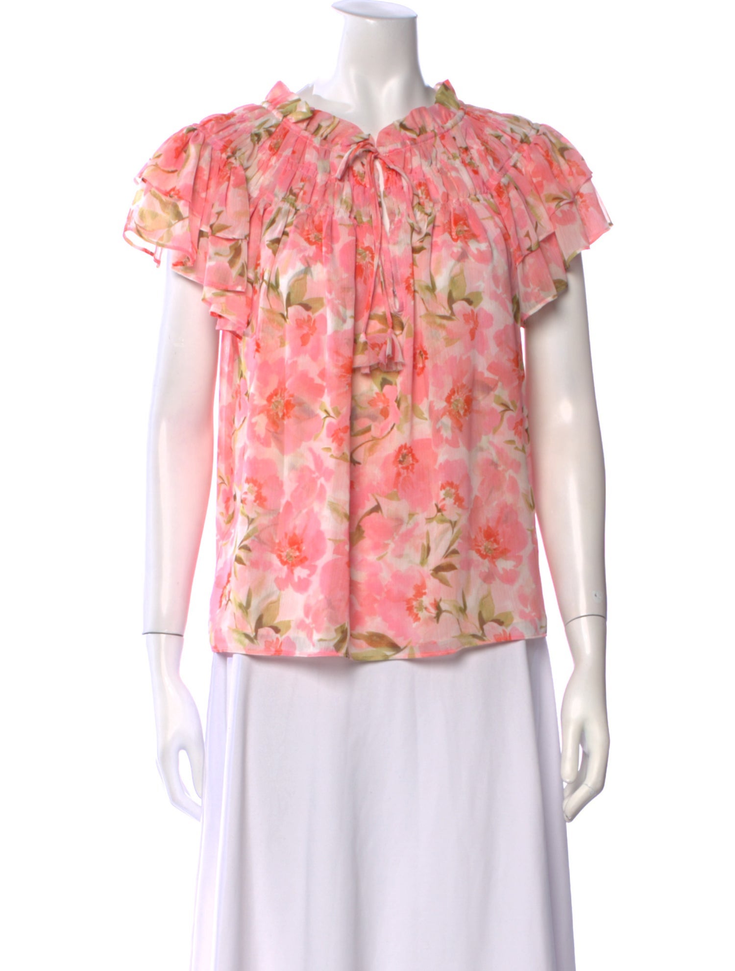 MISA Los Angeles Floral Print Mock Neck Blouse