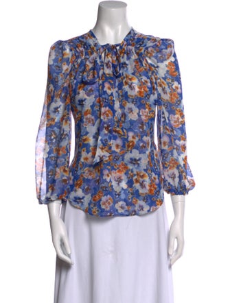 MISA Los Angeles Floral Print Crew Neck Blouse