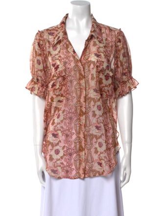 MISA Los Angeles Paisley Print V-Neck Button-Up Top