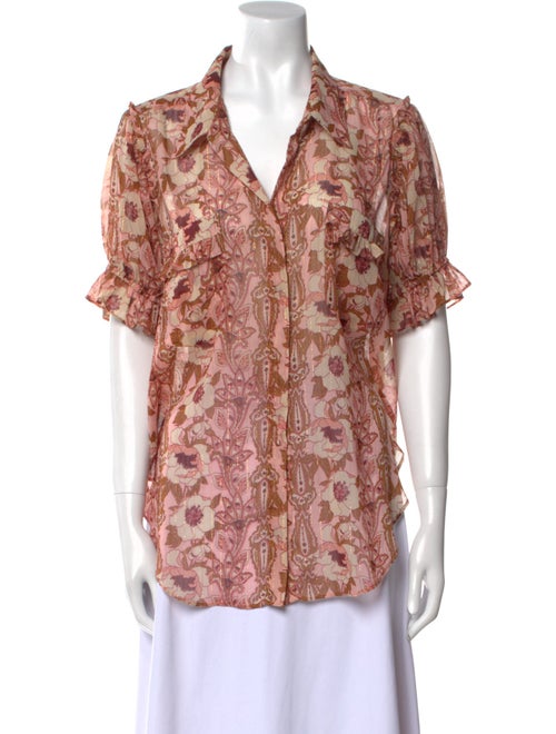 MISA Los Angeles Paisley Print V-Neck Button-Up Top
