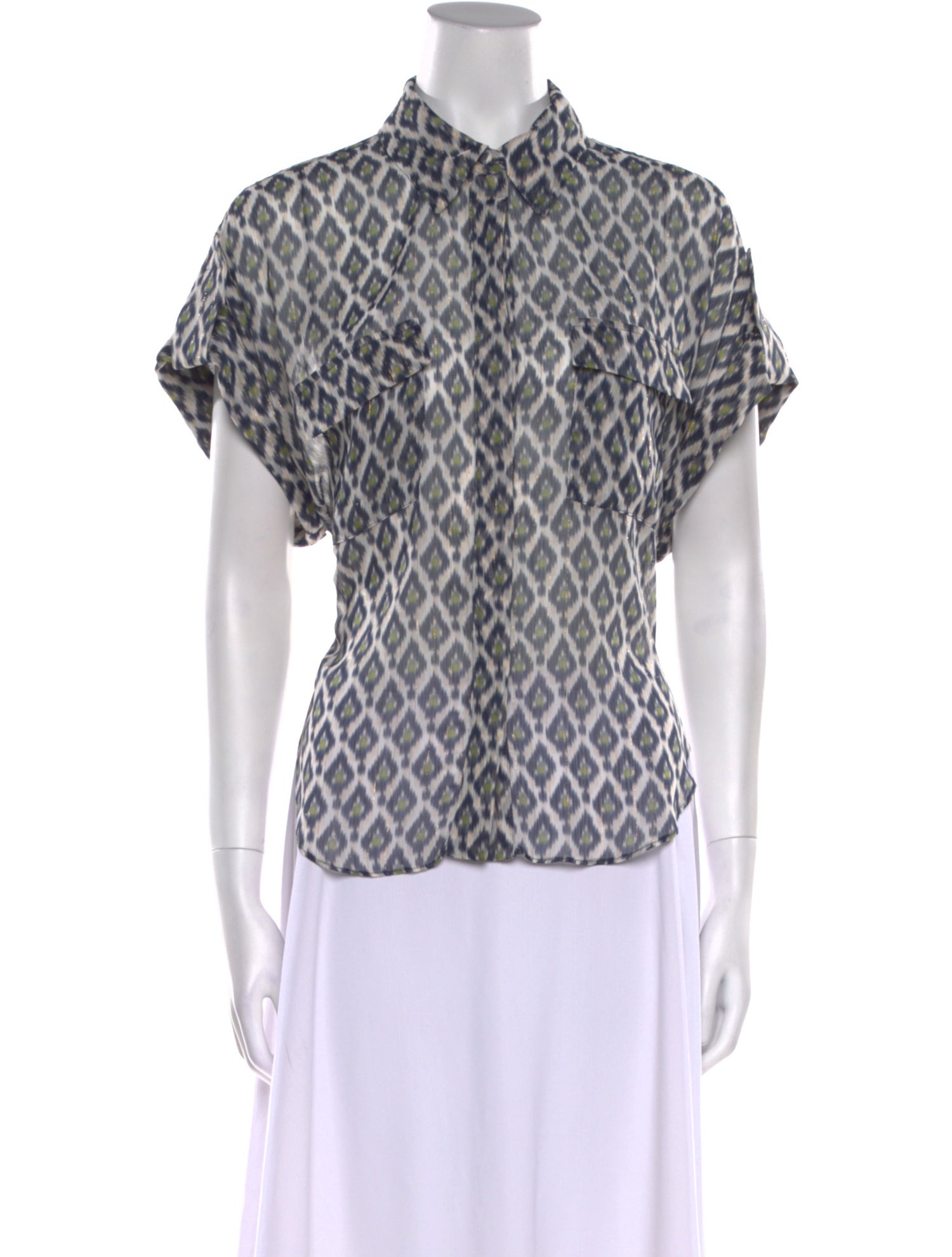 MISA Los Angeles Printed Mock Neck Button-Up Top