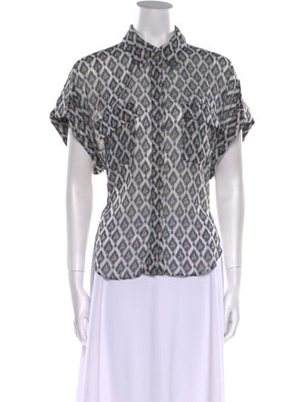 MISA Los Angeles Printed Mock Neck Button-Up Top