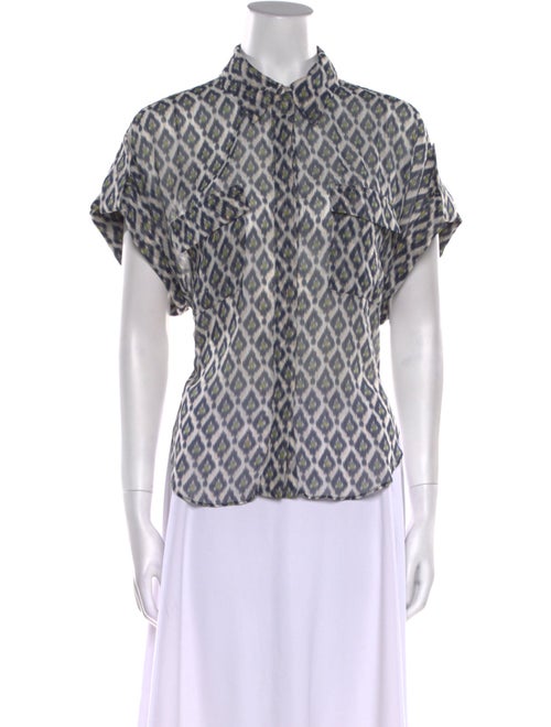 MISA Los Angeles Printed Mock Neck Button-Up Top
