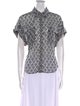 MISA Los Angeles Printed Mock Neck Button-Up Top