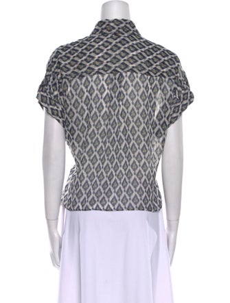 MISA Los Angeles Printed Mock Neck Button-Up Top