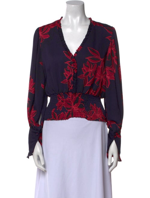 MISA Los Angeles Floral Print V-Neck Blouse