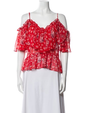 MISA Los Angeles Floral Print V-Neck Crop Top