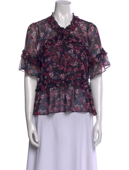 MISA Los Angeles Floral Print Mock Neck Blouse