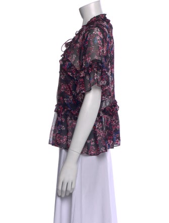 MISA Los Angeles Floral Print Mock Neck Blouse