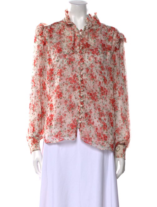 MISA Los Angeles Floral Print Mock Neck Blouse
