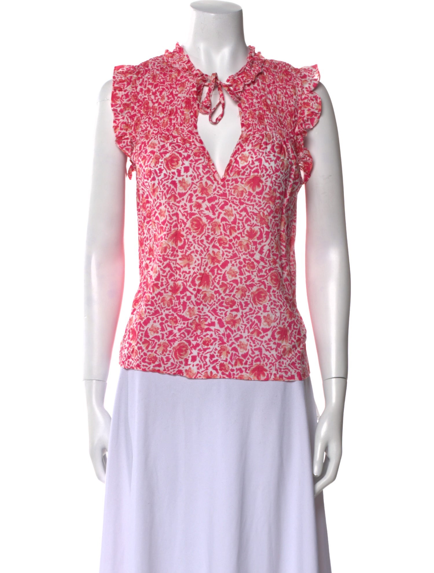 MISA Los Angeles Floral Print Tie Neck Top