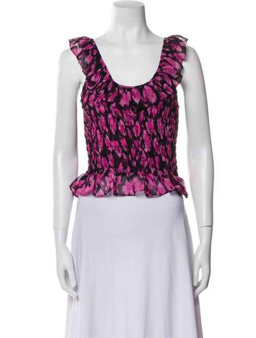 MISA Los Angeles Floral Print Scoop Neck Crop Top