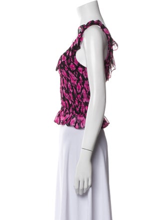 MISA Los Angeles Floral Print Scoop Neck Crop Top