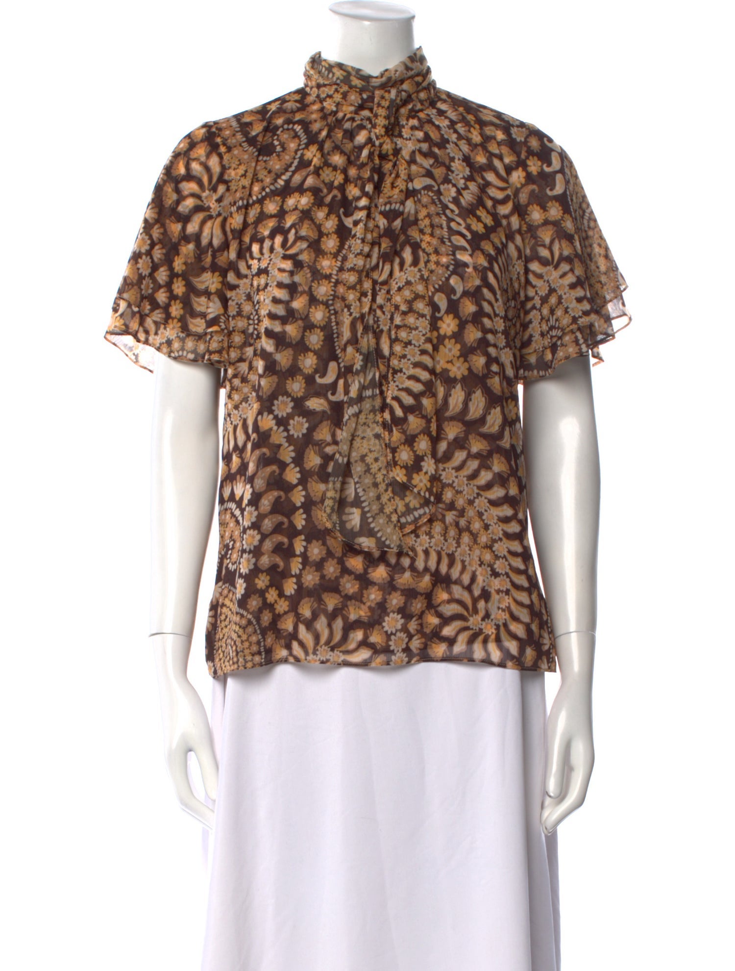 MISA Los Angeles Printed Mock Neck Blouse
