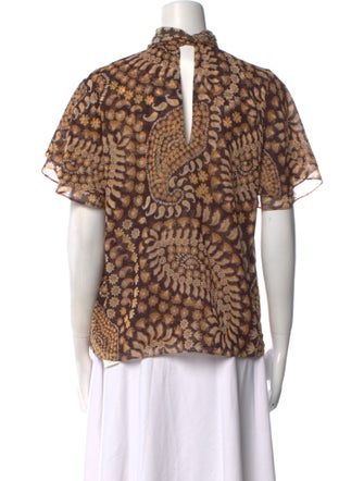 MISA Los Angeles Printed Mock Neck Blouse