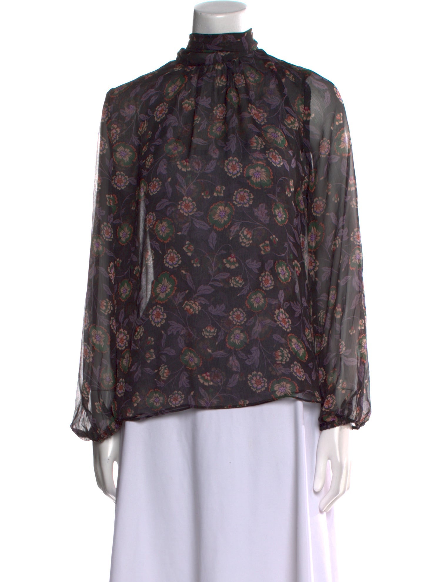 MISA Los Angeles Floral Print Mock Neck Blouse