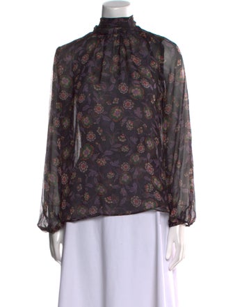 MISA Los Angeles Floral Print Mock Neck Blouse
