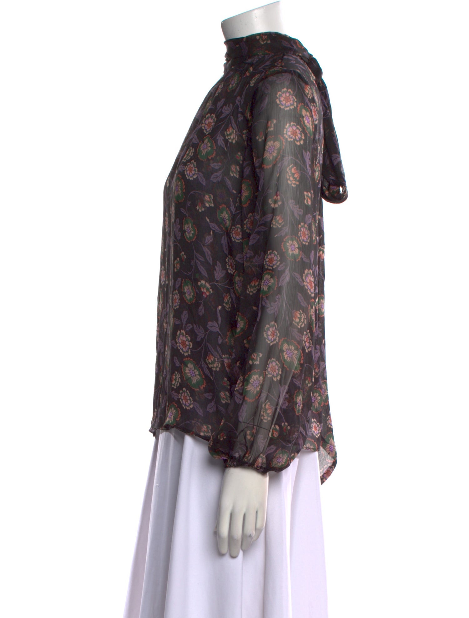 MISA Los Angeles Floral Print Mock Neck Blouse