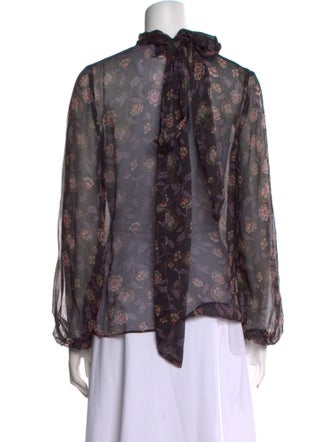 MISA Los Angeles Floral Print Mock Neck Blouse