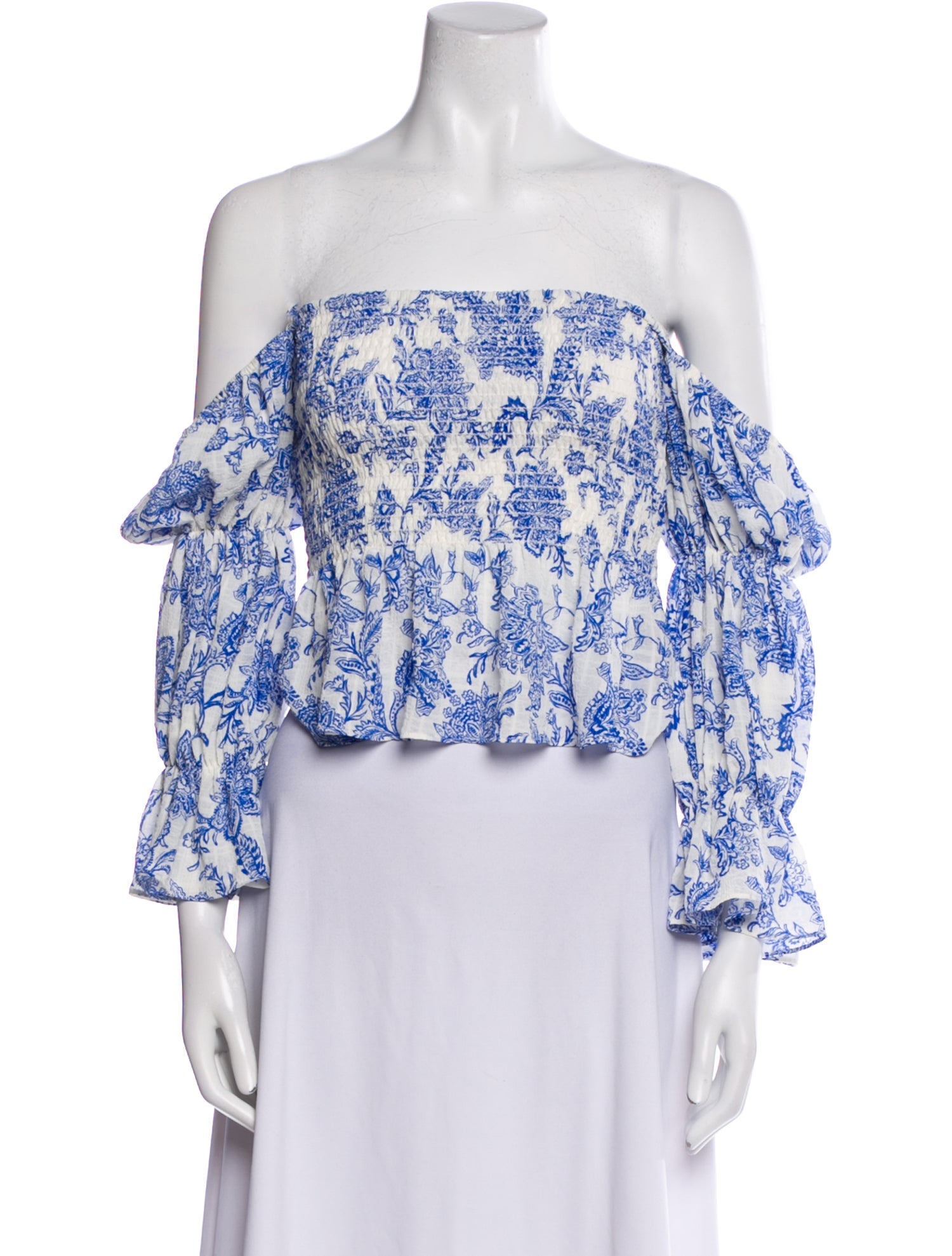 MISA Los Angeles Floral Print Off-The-Shoulder Crop Top