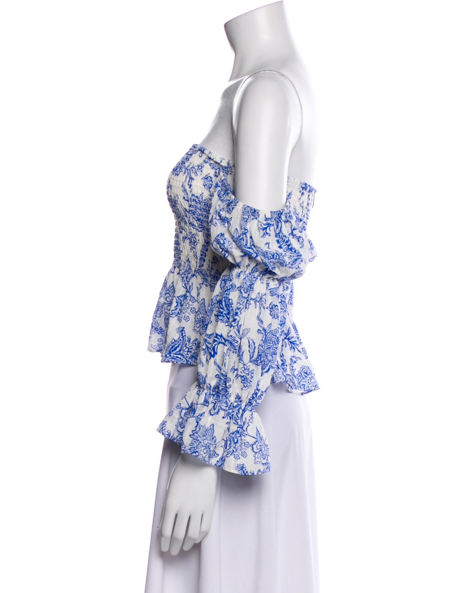 MISA Los Angeles Floral Print Off-The-Shoulder Crop Top