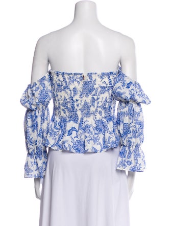 MISA Los Angeles Floral Print Off-The-Shoulder Crop Top