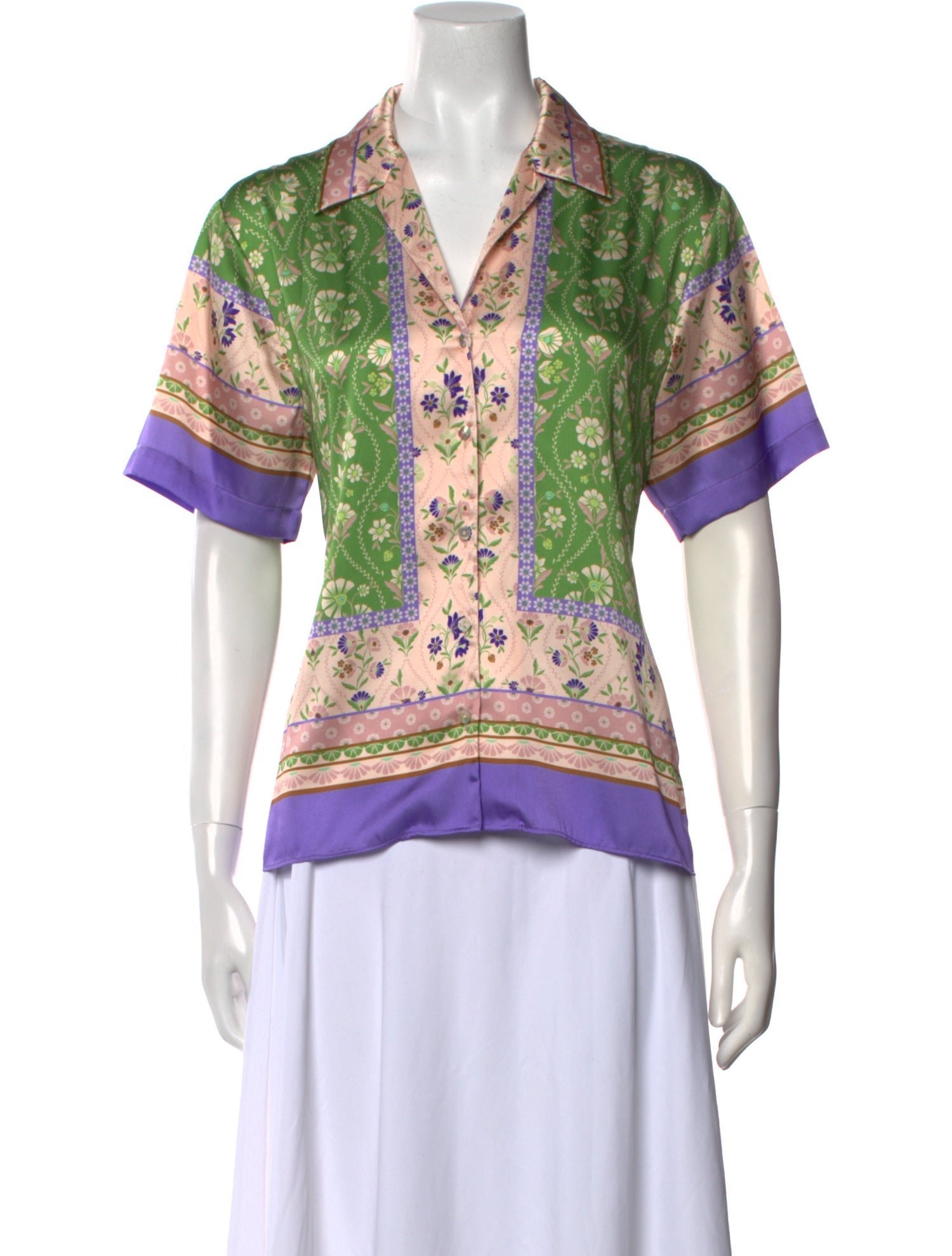 MISA Los Angeles Floral Print V-Neck Button-Up Top