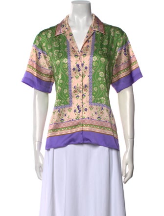 MISA Los Angeles Floral Print V-Neck Button-Up Top