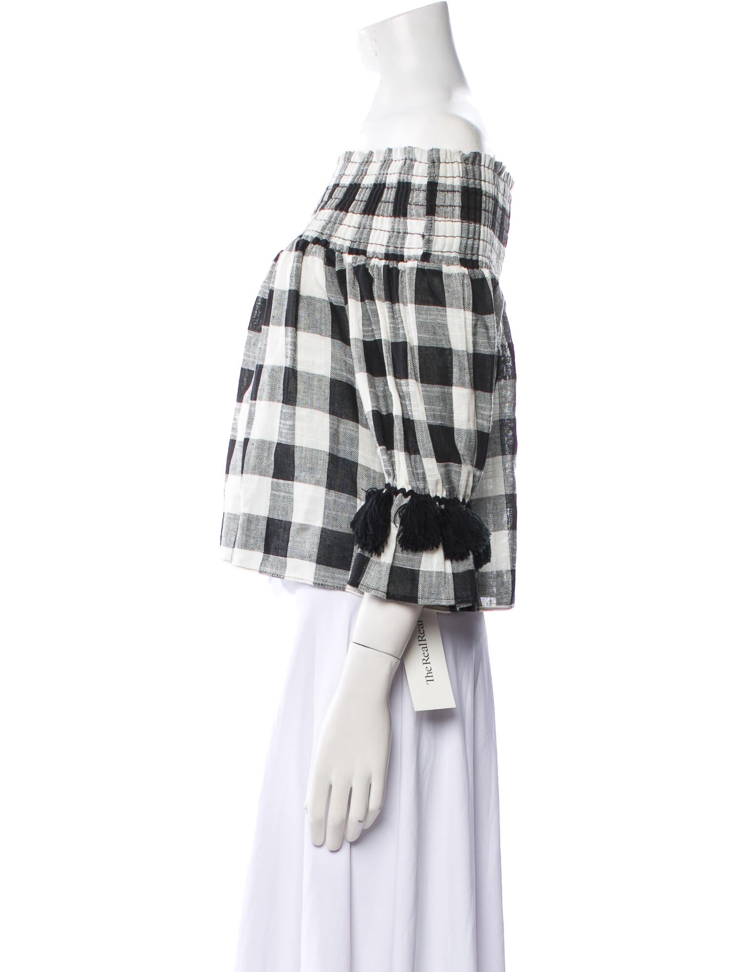 MISA Los Angeles Plaid Print Off-The-Shoulder Crop Top