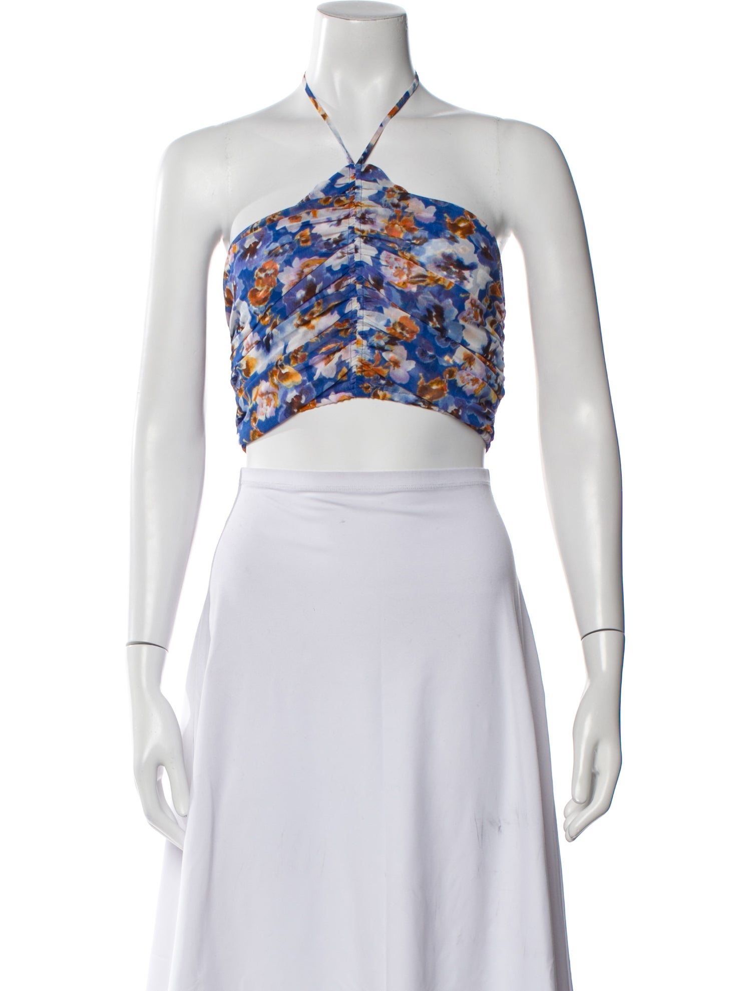 MISA Los Angeles Floral Print Halterneck Crop Top
