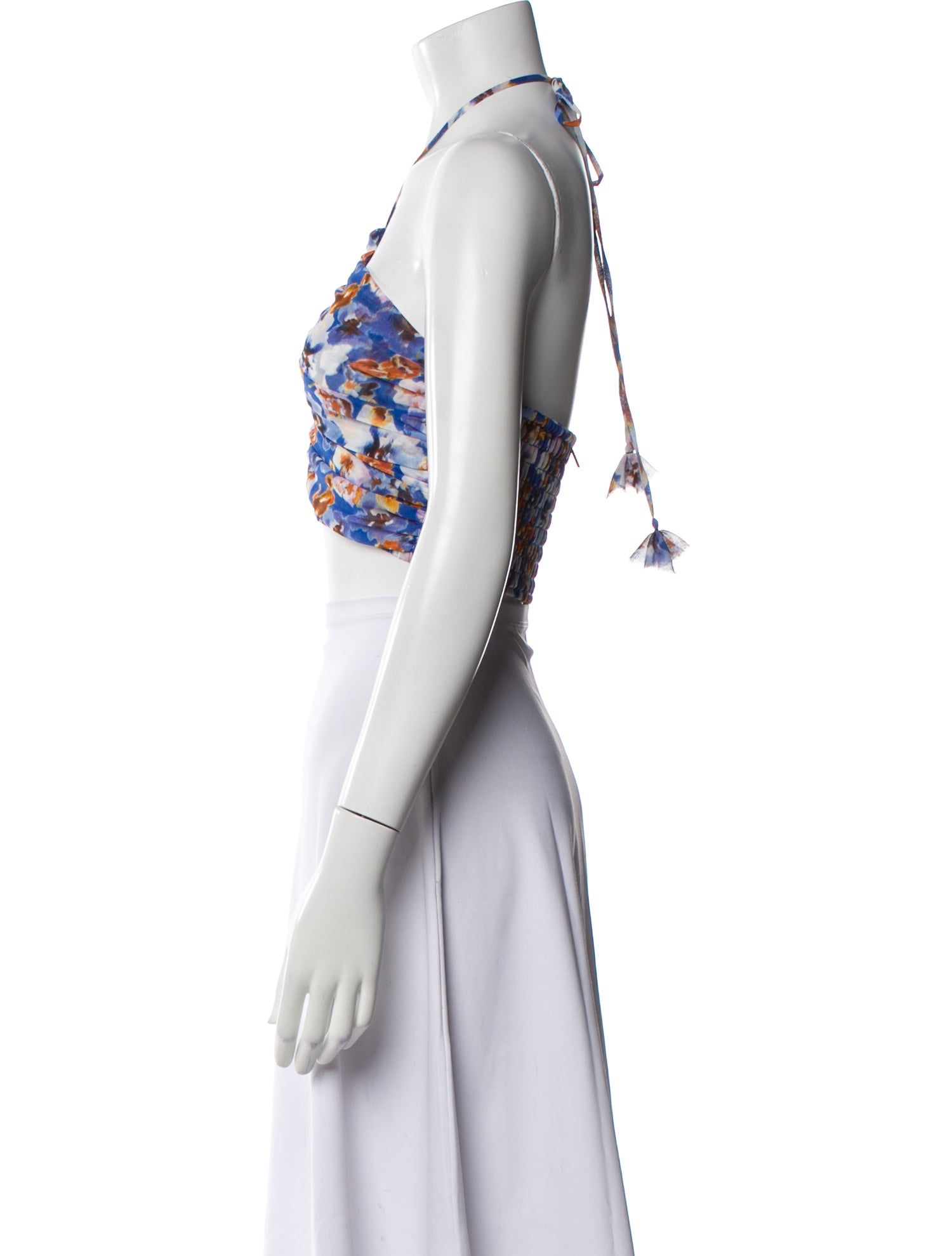 MISA Los Angeles Floral Print Halterneck Crop Top