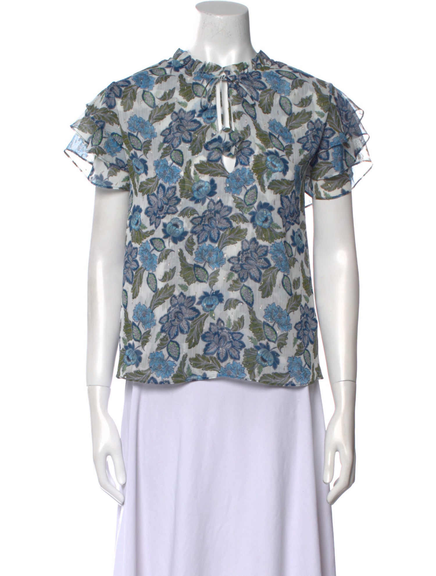 MISA Los Angeles Floral Print Crew Neck Blouse