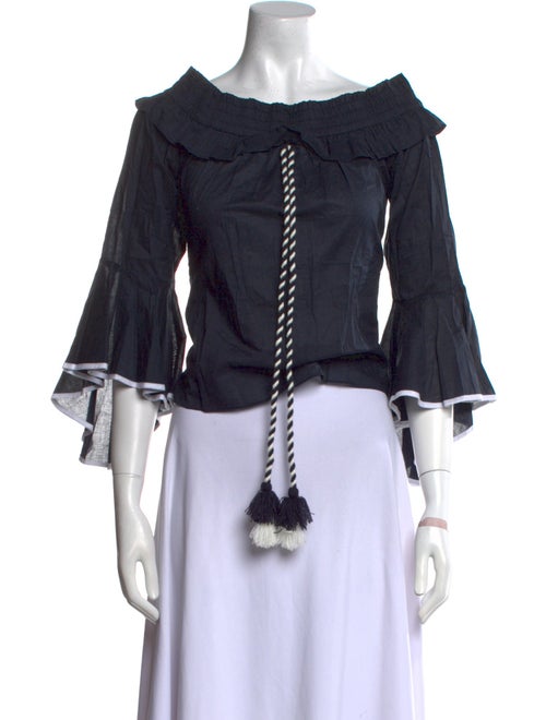 MISA Los Angeles Scoop Neck Three-Quarter Sleeve Crop Top